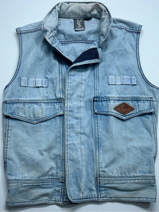 Saint Laurent Other - Vtg Saint Laurent YSL SPORT Denim Vest Mens Size Small Faded Blue Distressed